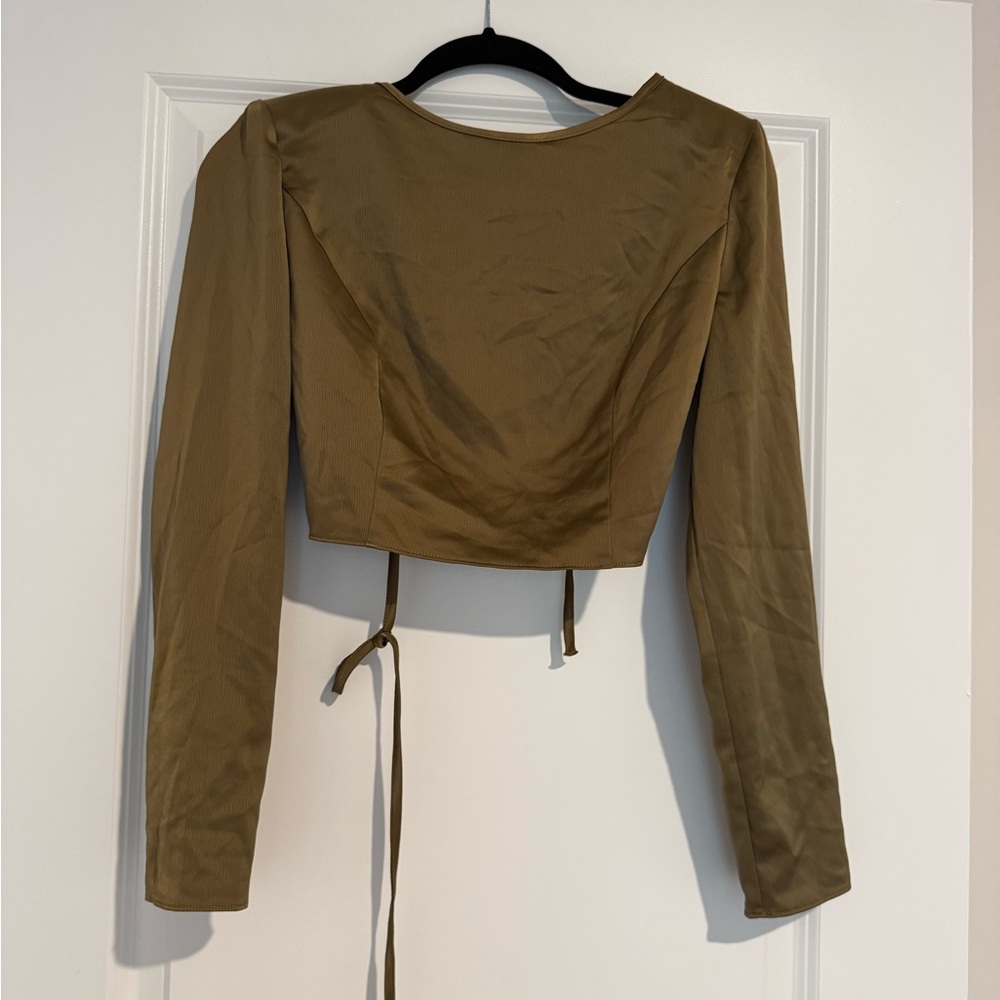 ASOS Green Open Back Long Sleeve Blouse
